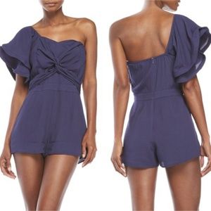 NWT! Lulumari One-Shoulder Ruffled Romper Sz L